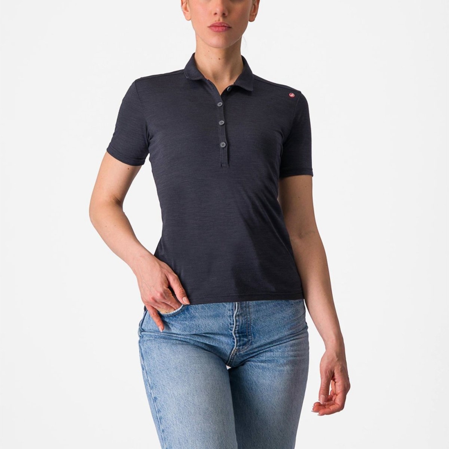 Casual Castelli MERINO W POLO Damske Čierne | ZRPC-86357